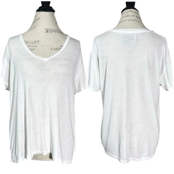 SR vs. Sandrine Rose | Women | White Cotton Cashmere Basic Essential Tee | Small - Picture 1 of 8